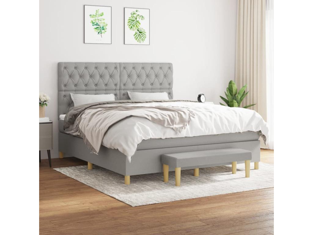 Lit ¨¤ sommier tapissier avec matelas Gris clair 160x200cm Tissu WEOT16164