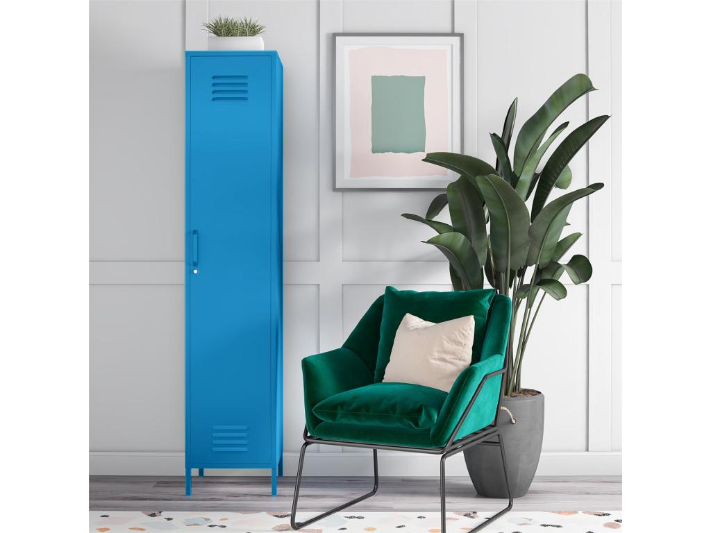 Armoire haute 1 porte en métal bleu OPNJ50854