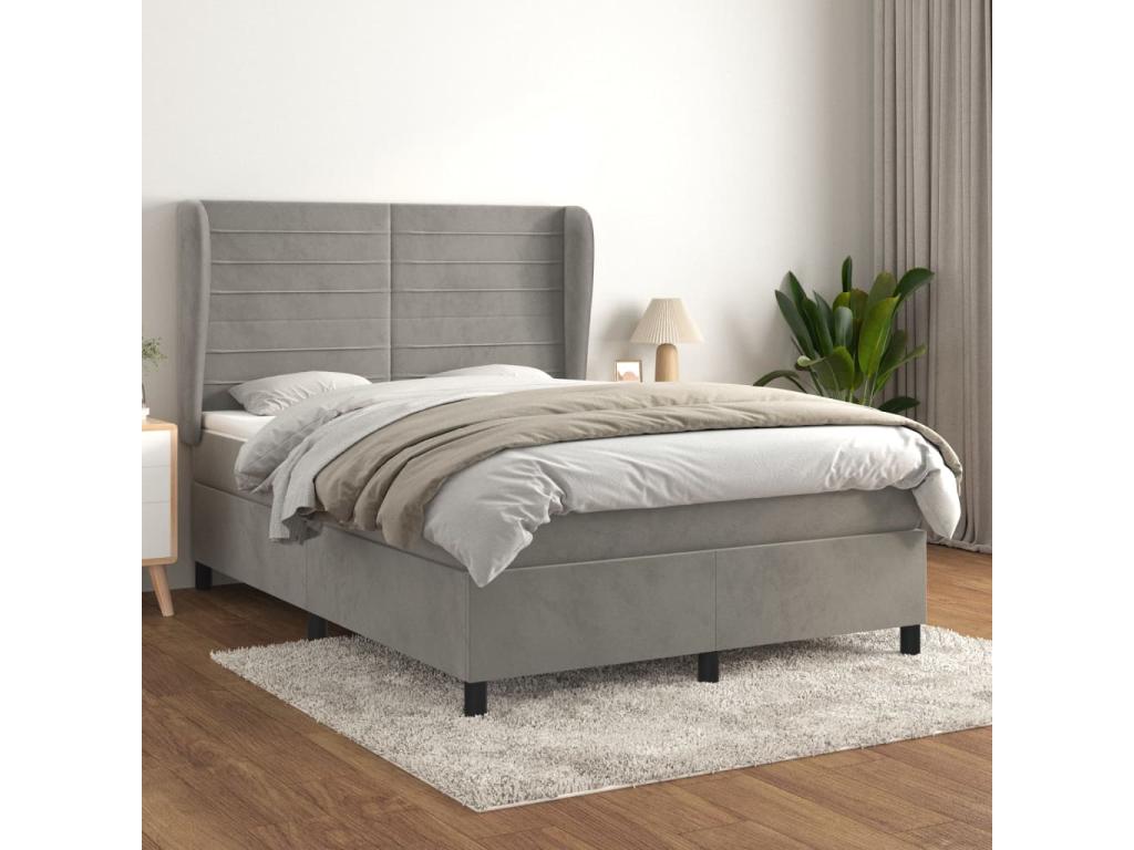 Lit ¨¤ sommier tapissier et matelas Gris clair 140x200cm Velours OXTG81356