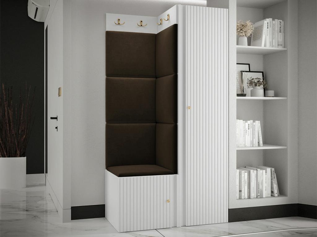 Meuble d'entrée Decohaute 390 186x82x46cm Blanc - Marron MDF - Stratifi¨¦ - Tapisserie TMYM49031