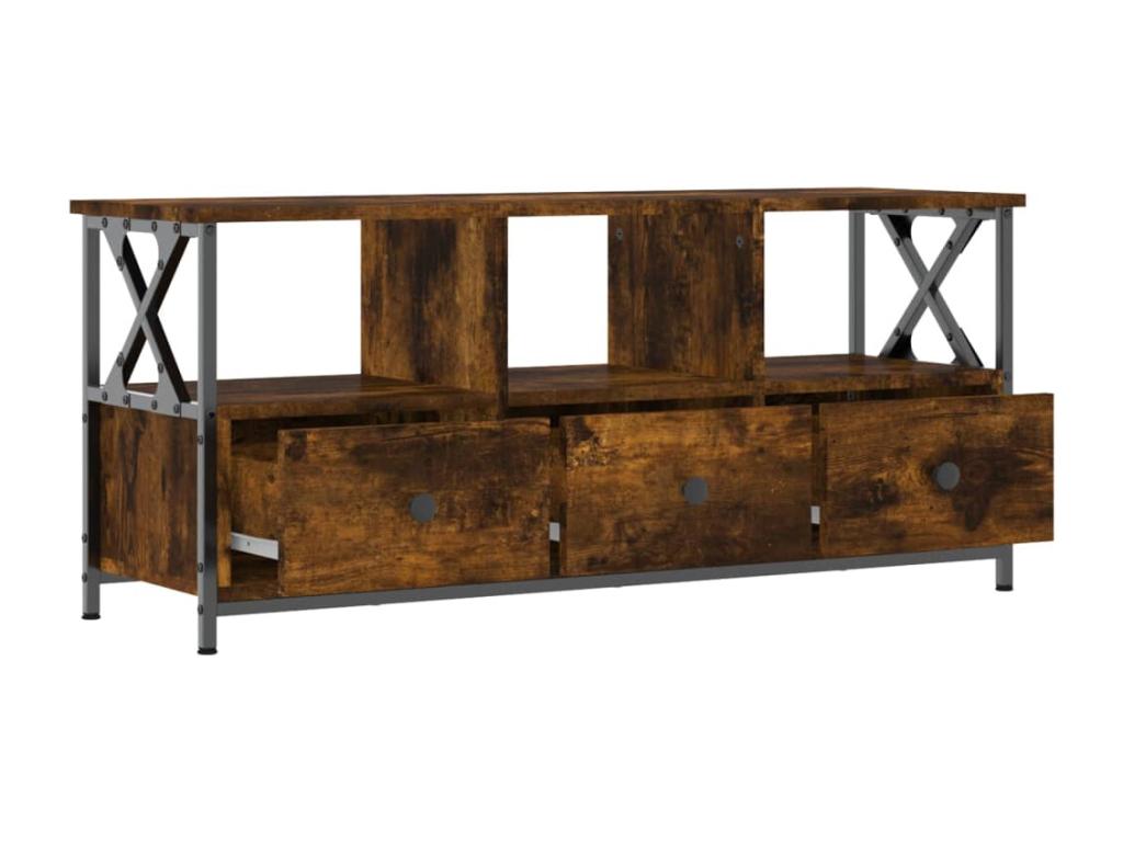 Meuble TV ch¨ºne fum¨¦ 102x33x45 cm bois d'ing¨¦nierie et fer TVJN12042