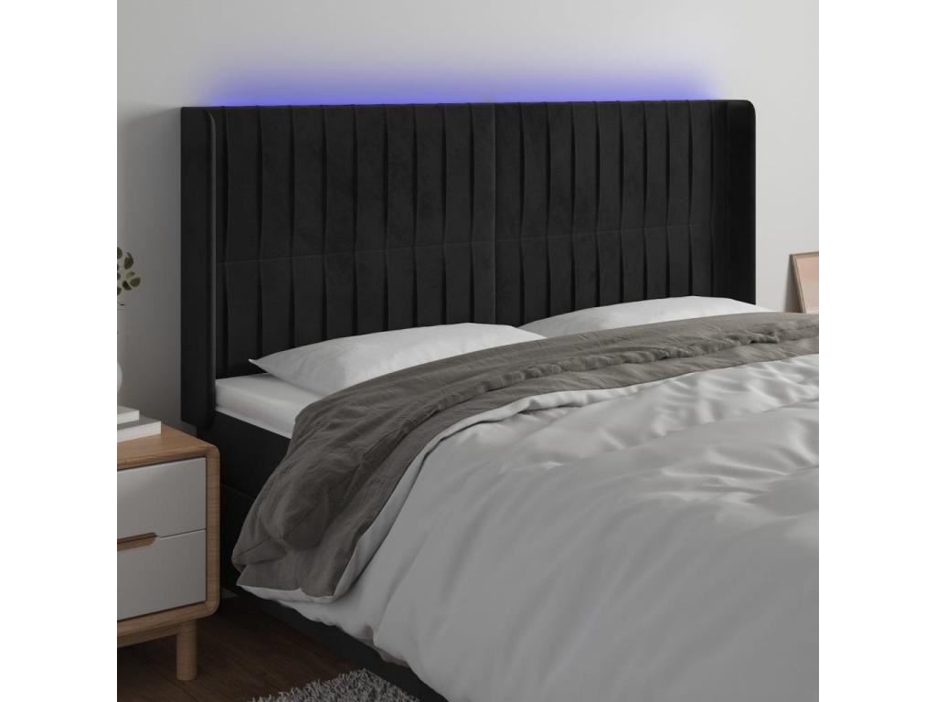Tête de lit ¨¤ LED Noir 203x16x118/128 cm Velours KNGW03410