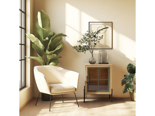 Artigeo - Buffet 1 porte vitr¨¦e encadrement vert pin et m¨¦tal noir IZTM28095