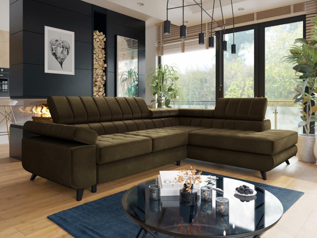 Canap¨¦ d'angle Artigeo 207 Marron Fonction de couchage Bo?te de literie 264x203x73cm CSKI16511