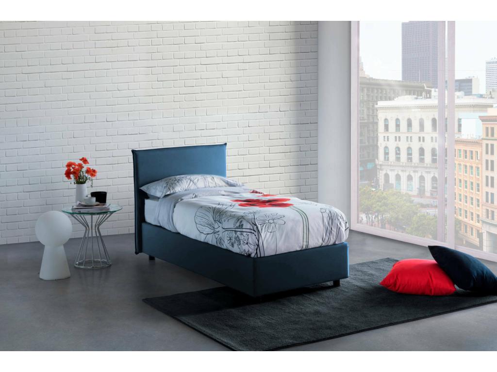 Lit simple Chezlova Lit coffre avec rev¨ºtement en tissu Made in Italy Ouverture frontale adapt¨¦ pour matelas 80x190 cm Bleu KUOP20238