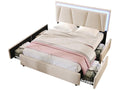 Lit rembourr¨¦ 160x200cm en lin - avec 2 tiroirs LED sommier¨¤ Artigeo - Beige OZYD38796