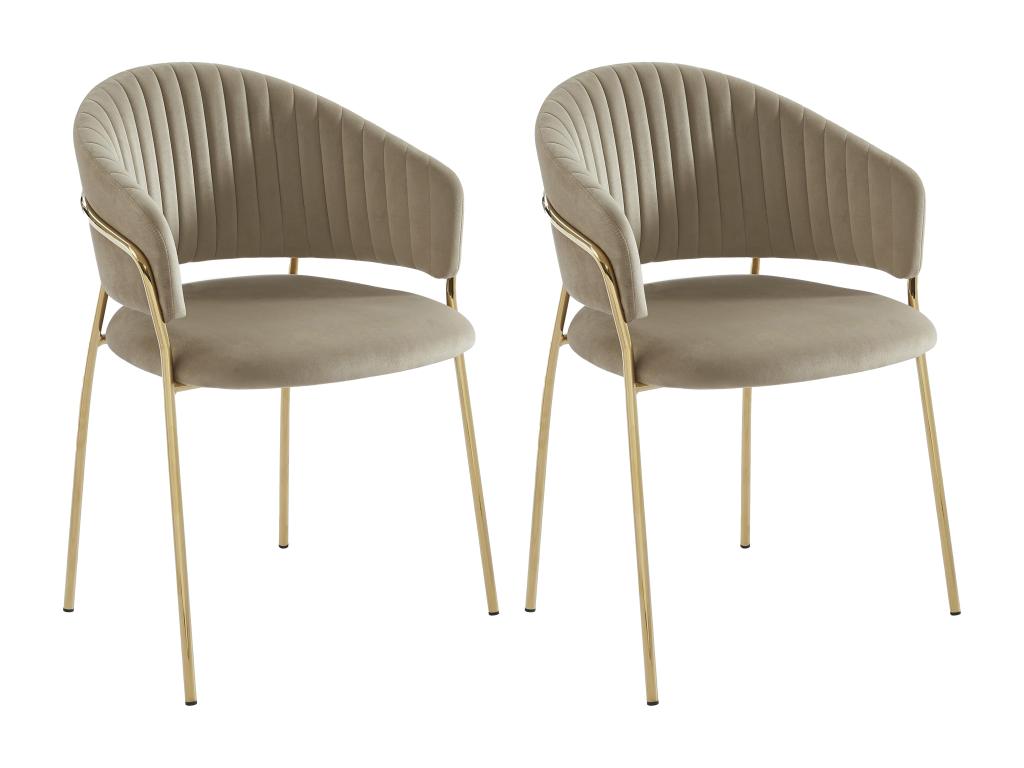 Lot de 2 chaises en velours et métal doré - Beige - Chezlova MORABITO VKSG32447