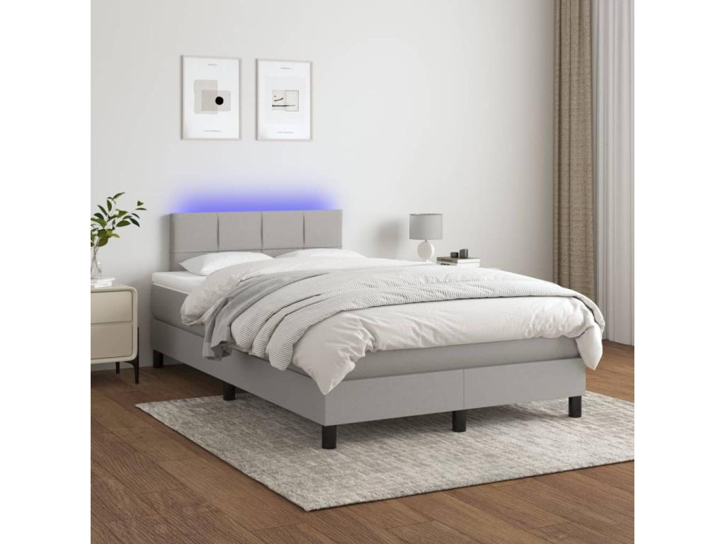 Sommier tapissier matelas et LED Gris clair 120x200 cm Tissu ZCWR36735