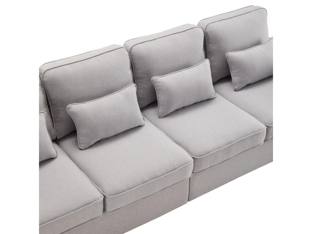 Canap¨¦ fixe 4 places en tissu lin - avec poches sur les c?t¨¦s - Gris clair KUJD82038