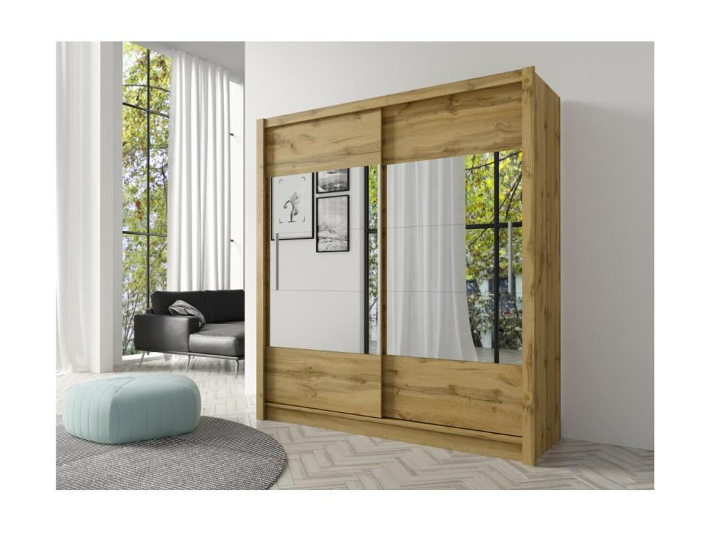 Armoire garde-robe Chezlova 180 cm deux portes avec miroir dressing complet avec penderie et ¨¦tag¨¦res ch¨ºne Chezlova WPZY00540