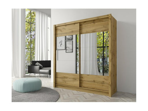 Armoire garde-robe Chezlova 180 cm deux portes avec miroir dressing complet avec penderie et ¨¦tag¨¦res ch¨ºne Chezlova WPZY00540