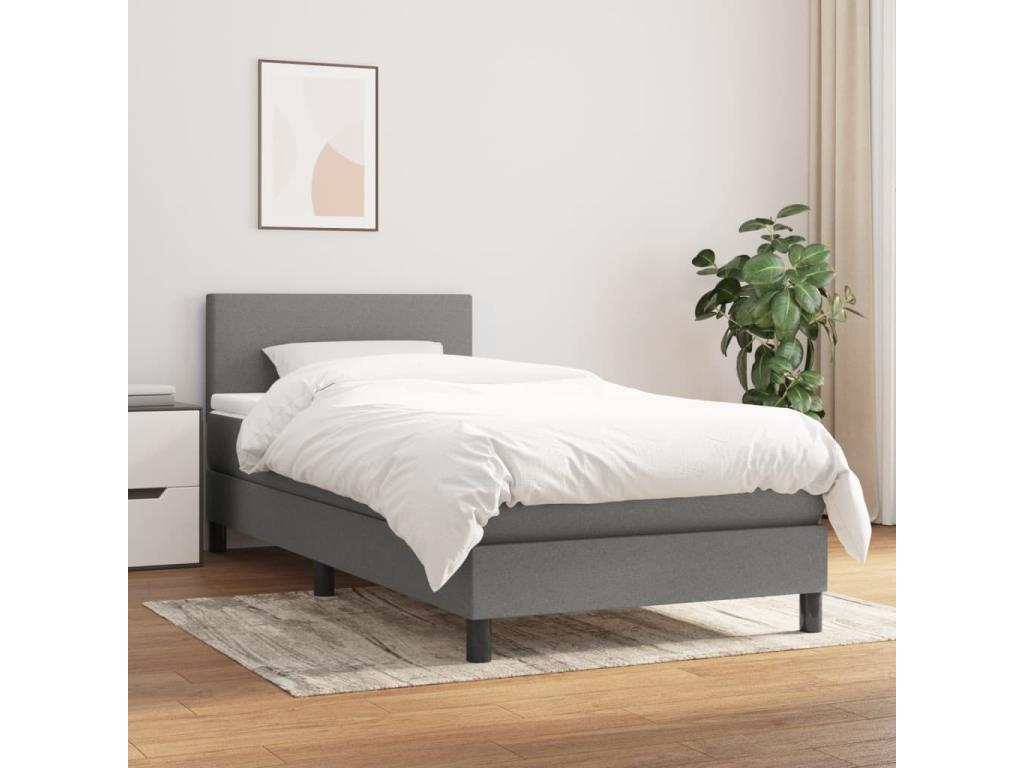 Lit ¨¤ sommier tapissier avec matelas Gris fonc¨¦ 90x200 cm Tissu CUJW18617