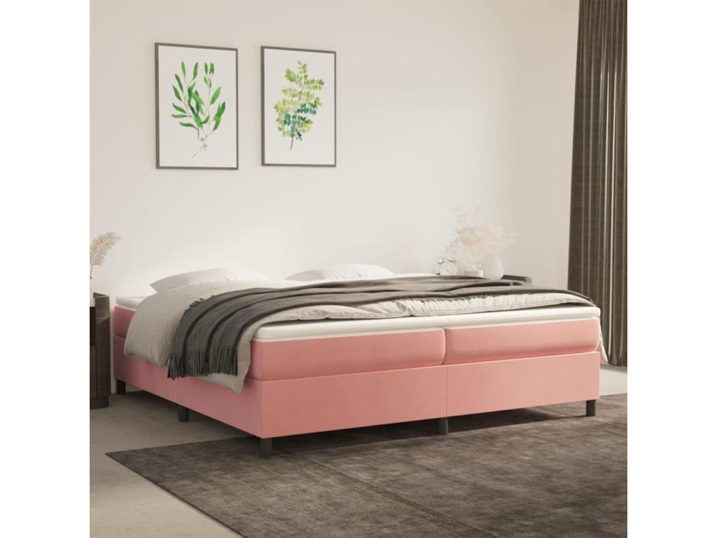 Lit ¨¤ sommier tapissier avec matelas Rose 200x200 cm Velours CCEU41394