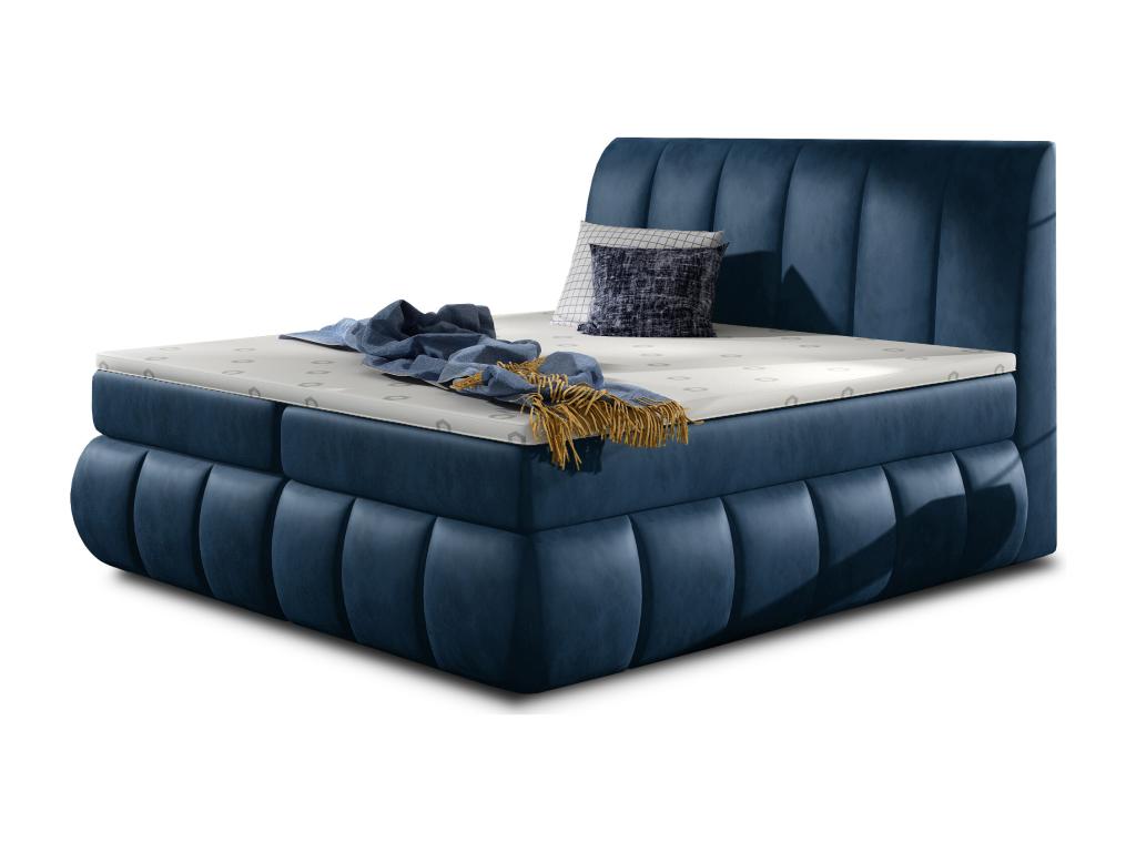 Lit continental matelass¨¦ velours bleu Chezlova-140x200 AYEE56553