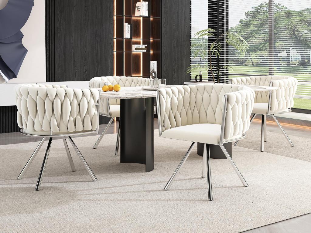 Lot de 4 chaises pivotantes en velours avec accoudoirs - pieds en métal argent¨¦ - Beige HYLI24435