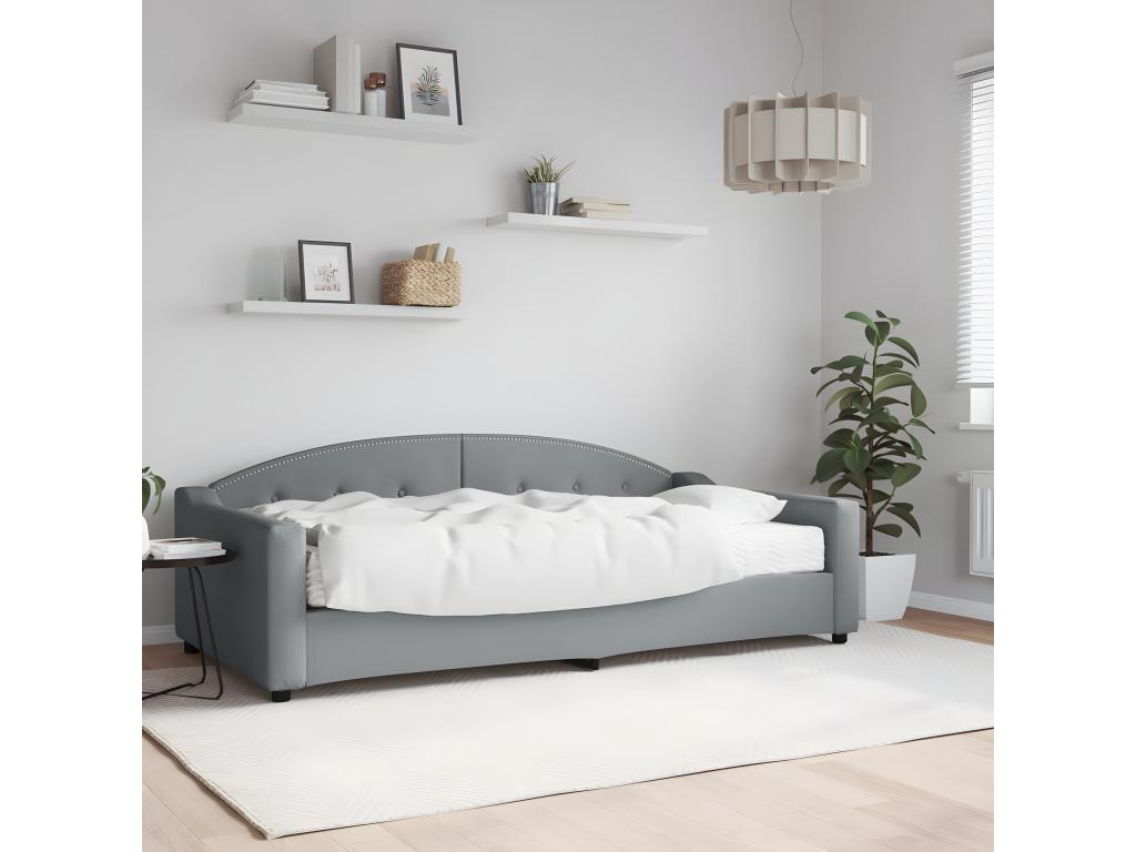Lit de jour avec matelas gris clair 100x200 cm tissu QROU98675