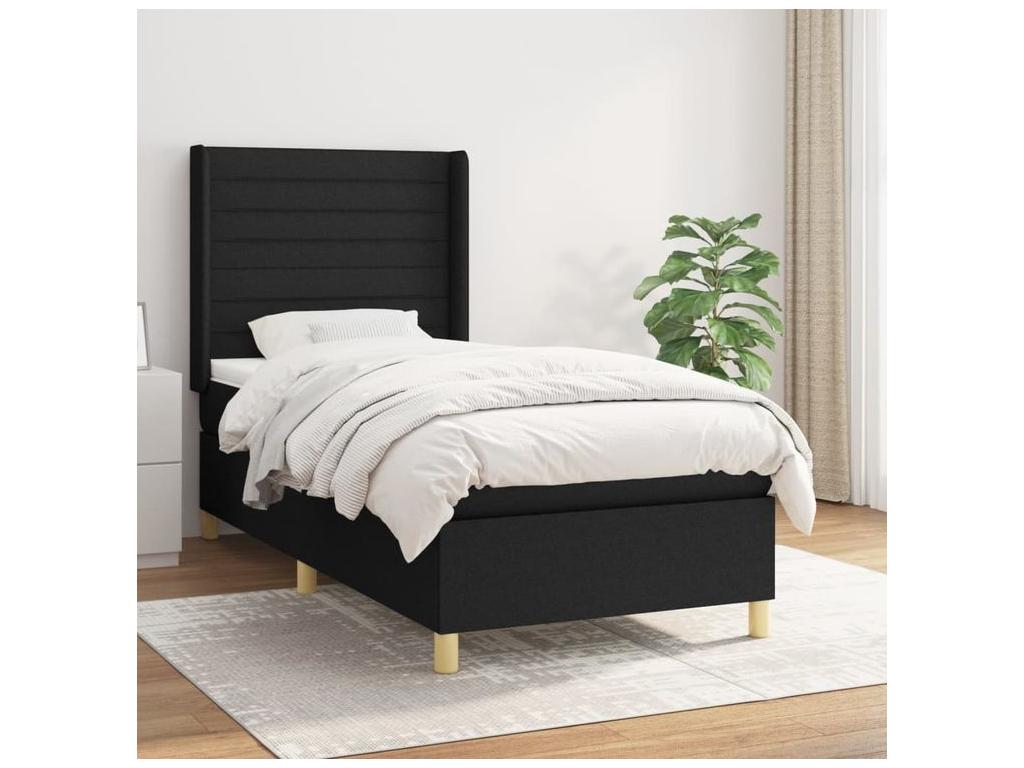 Sommier ¨¤ Chezlova de lit avec matelas Noir 90x190 Tissu KIJE96047