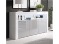 Bahut Buffet bas pour Salon Salle ¨¤ manger en Blanc et Gris avec LED 155x37x91.5cm Aker PDSW91357