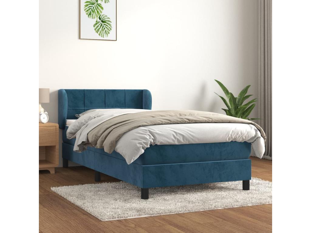 Lit ¨¤ sommier tapissier et matelas Bleu fonc¨¦ 80x200 cm Velours QOWI86719