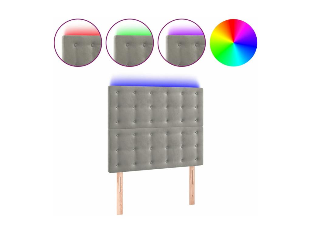Tête de lit ¨¤ LED Gris clair 100x5x118/128 cm Velours BFTR05382
