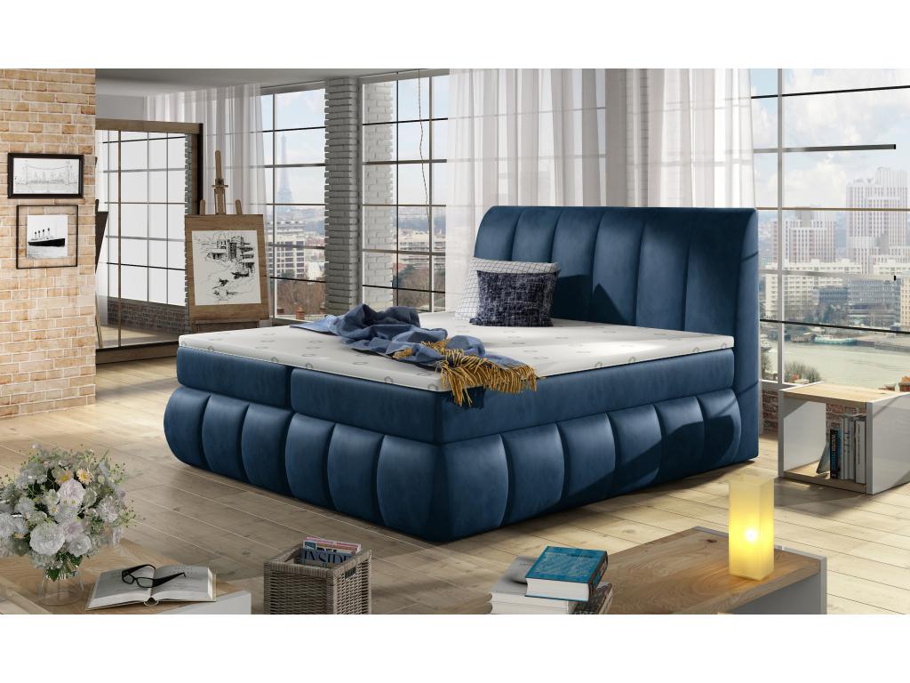 Lit continental matelass¨¦ velours bleu Chezlova-140x200 AYEE56553