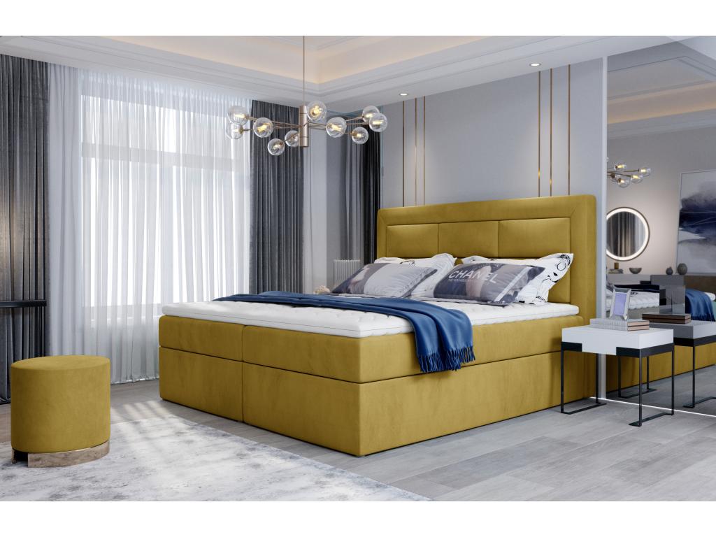 Lit continental velours jaune Chezlova-Couchage 140x200 cm DWGT55569