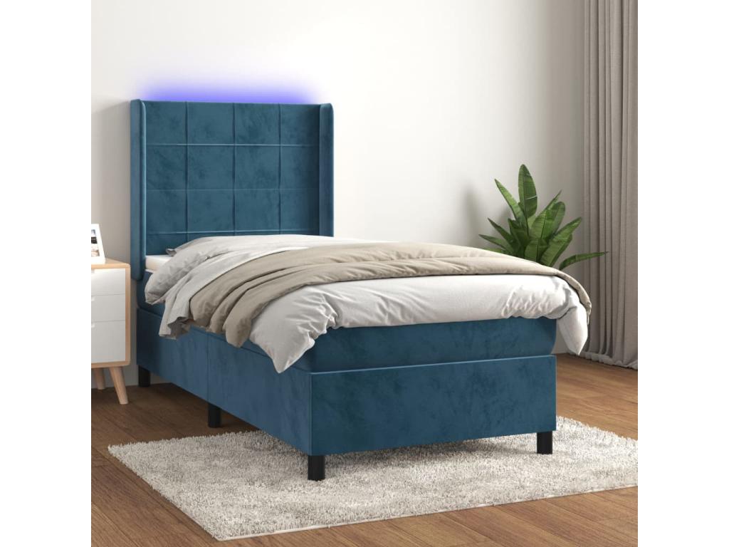 Sommier ¨¤ Chezlova de lit matelas LED Bleu fonc¨¦ 90x190cm Velours YCMS51349
