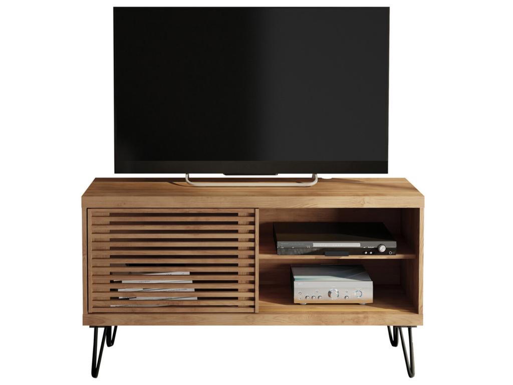 Meuble TV avec 1 porte coulissante Couleuris Ch¨ºne Chezlova -longueur 120 x profondeur 33 x hauteur 65 cm YWTV62647