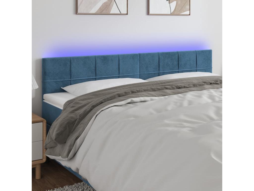 Tête de lit ¨¤ LED Bleu fonc¨¦ 200x5x78/88 cm Velours FVJI54132