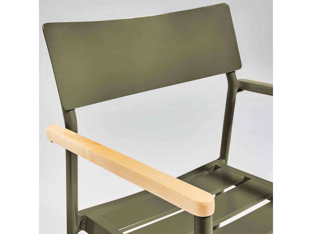 Fauteuil de jardin en aluminium et bois vert kaki EQNL67087
