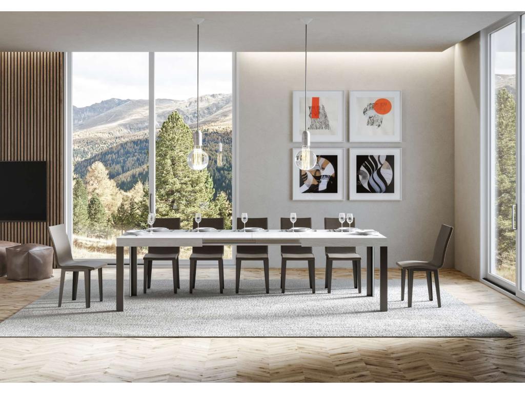 Table extensible 90x180/284 cm Artigeo Fr¨ºne Blanc cadre Anthracite BQEV02677
