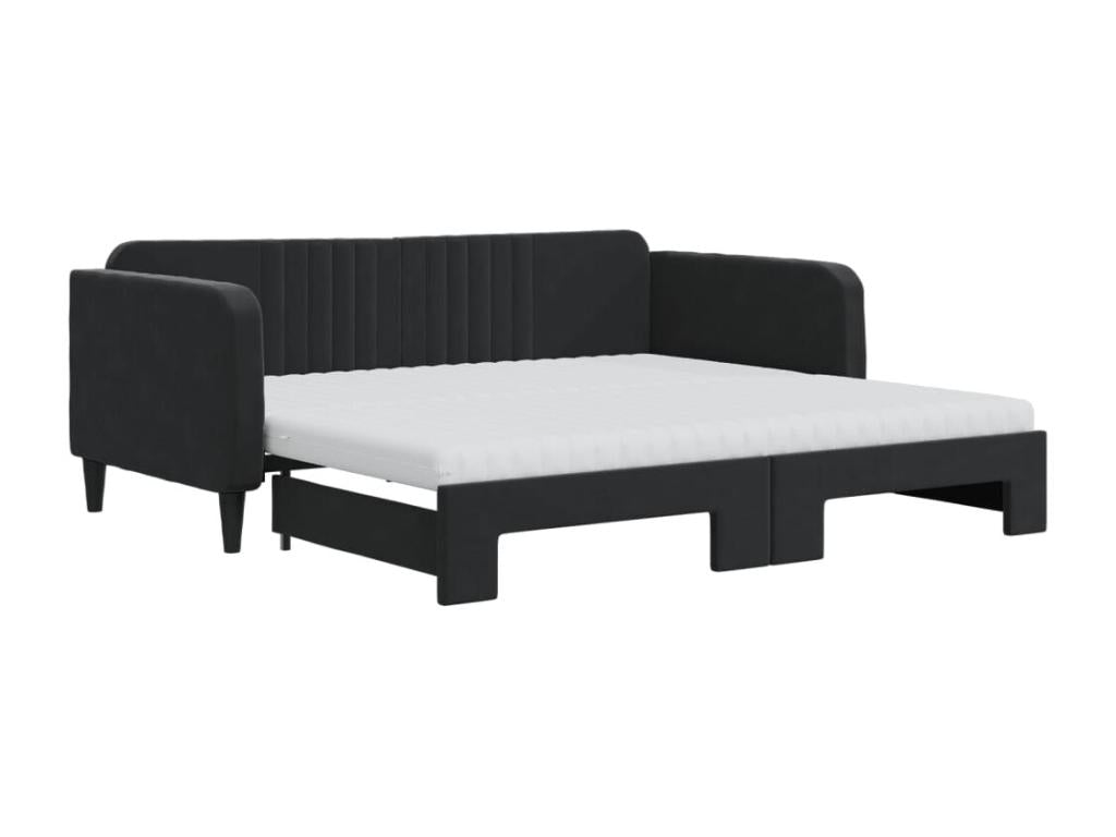 Lit de jour avec gigogne et matelas noir 90x190 cm velours DGVY96324