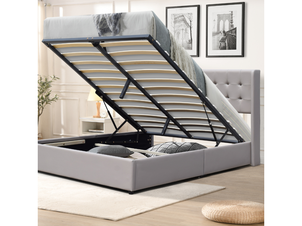 Lit coffre déhoussable 180x200 cm avec tête de lit capitonné - 14 Chezlova - Montage rapide et entretien facile en PVC simili EBZM33513