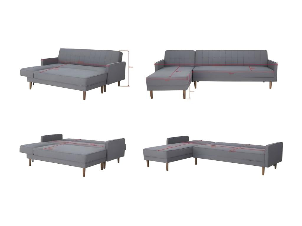 Canapé pendant 3 places réversible - Tissu gris fonce - Pieds en bois - L 286 x P 169 x H 80 cm - Chezlova KMAO18807