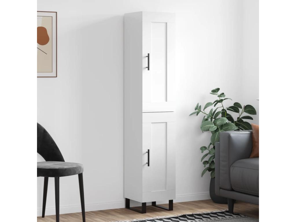 Buffet haut Blanc brillant 34,5x34x180 cm Bois d'ing¨¦nierie HGEE49206