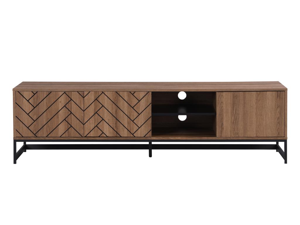 Meuble TV avec 3 portes et 2 niches - MDF - Naturel et noir - Artigeo FCKL29685