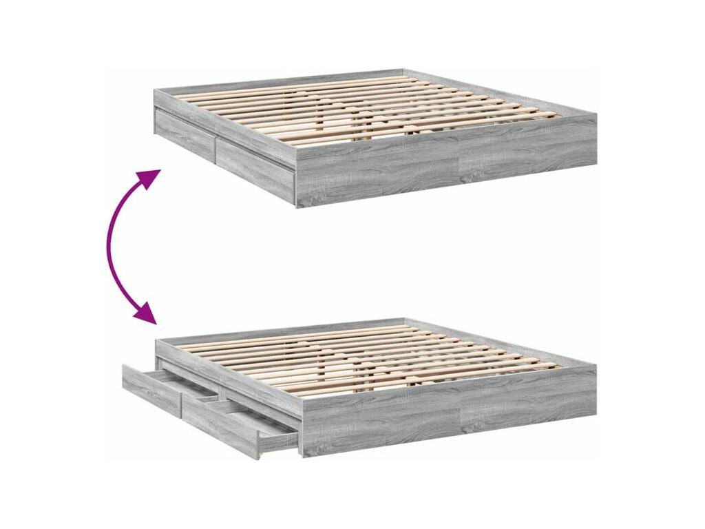 Cadre de lit ¨¤ tiroirs Artigeo gris 180x200 bois d'ing¨¦nierie BJHG99458