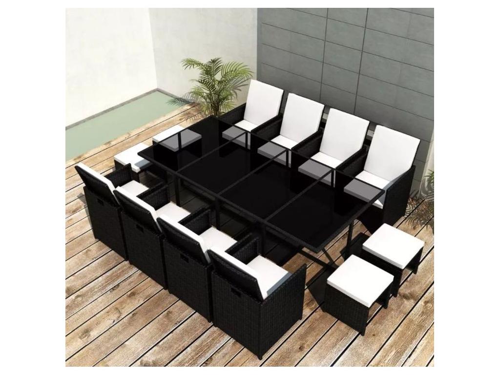 Table rectangulaire et 8 chaises de jardin en résine tressée noire Chezlova 2 QIHA50800