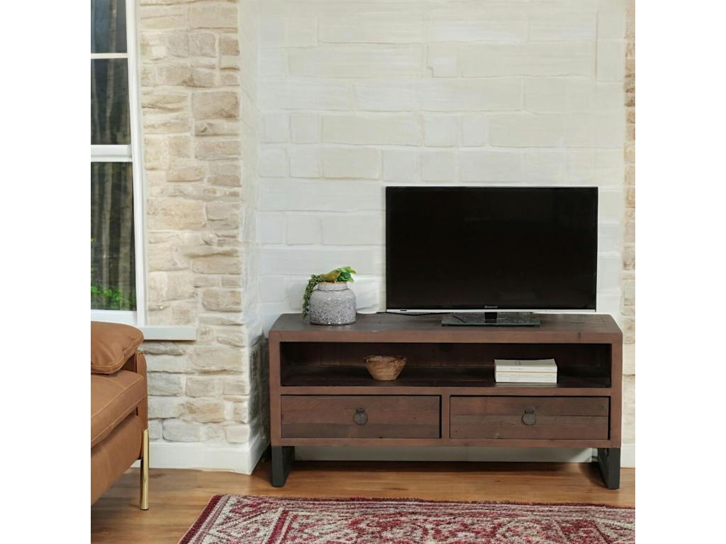 Meuble TV bois recyclé¨¦ 2 tiroirs Artigeo WUPO48249