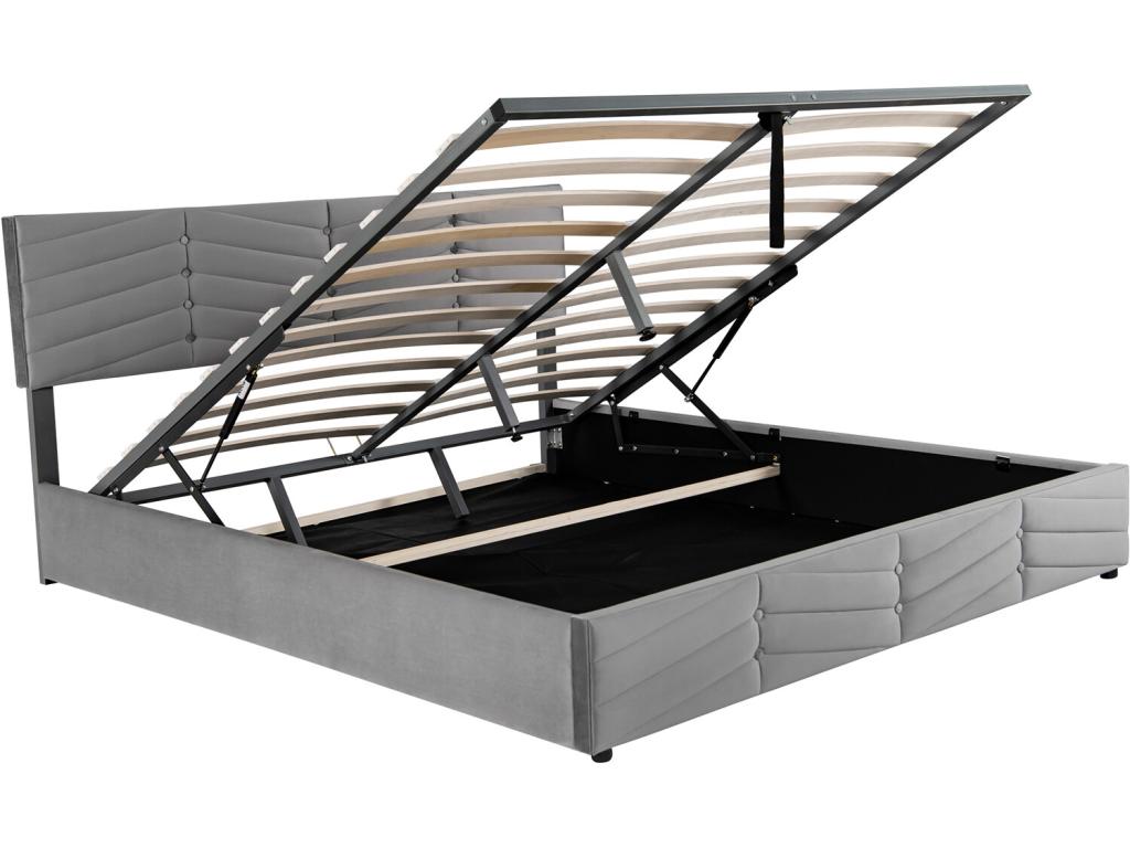 Lit adulte Lit coffre double 180x200 cm - Velours Gris cass¨¦ - Artigeo BMPL21269