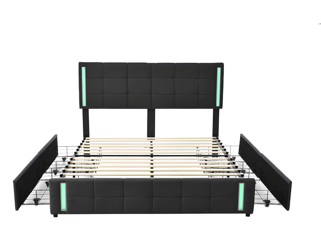 Lit avec tiroirs 140x200 cm avec prise de Chezlova¨¨re LED 4 tiroirs - Gris - Chezlova HEYE03891