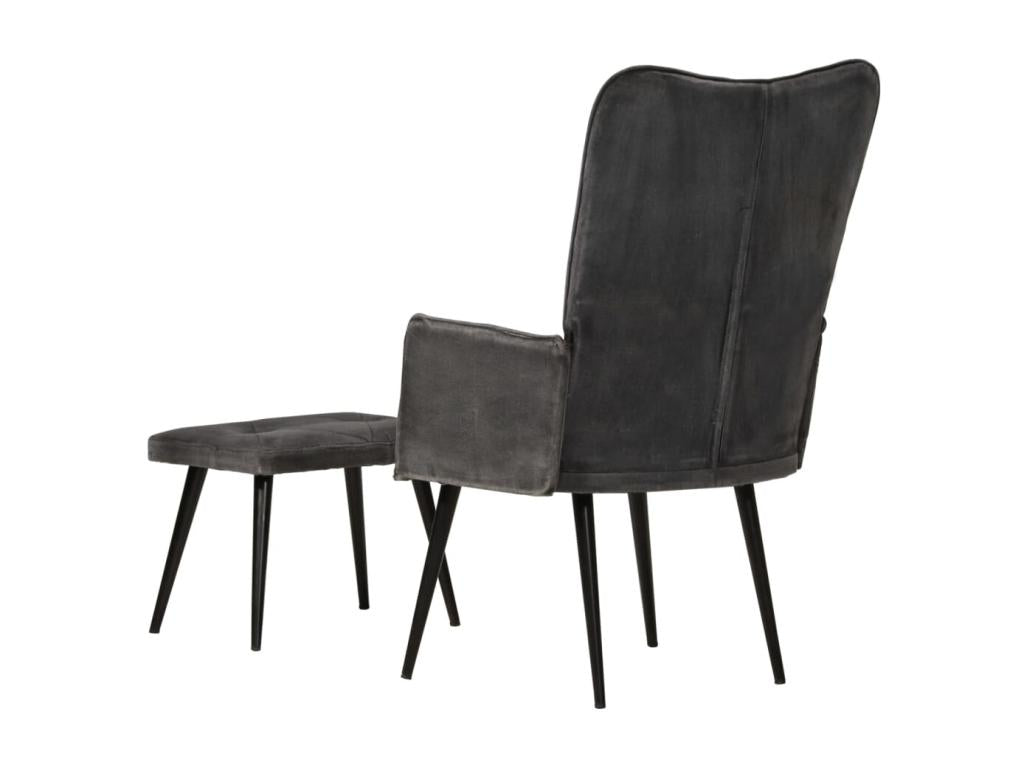 Fauteuil ¨¤ oreilles avec repose-pied Noir vintage Toile QWFR87484