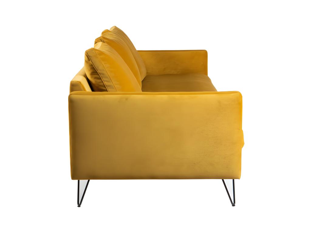 Chezlova - Canap¨¦ 4 places en velours pieds ¨¦pingles noirs - Jaune moutarde VVHJ44897