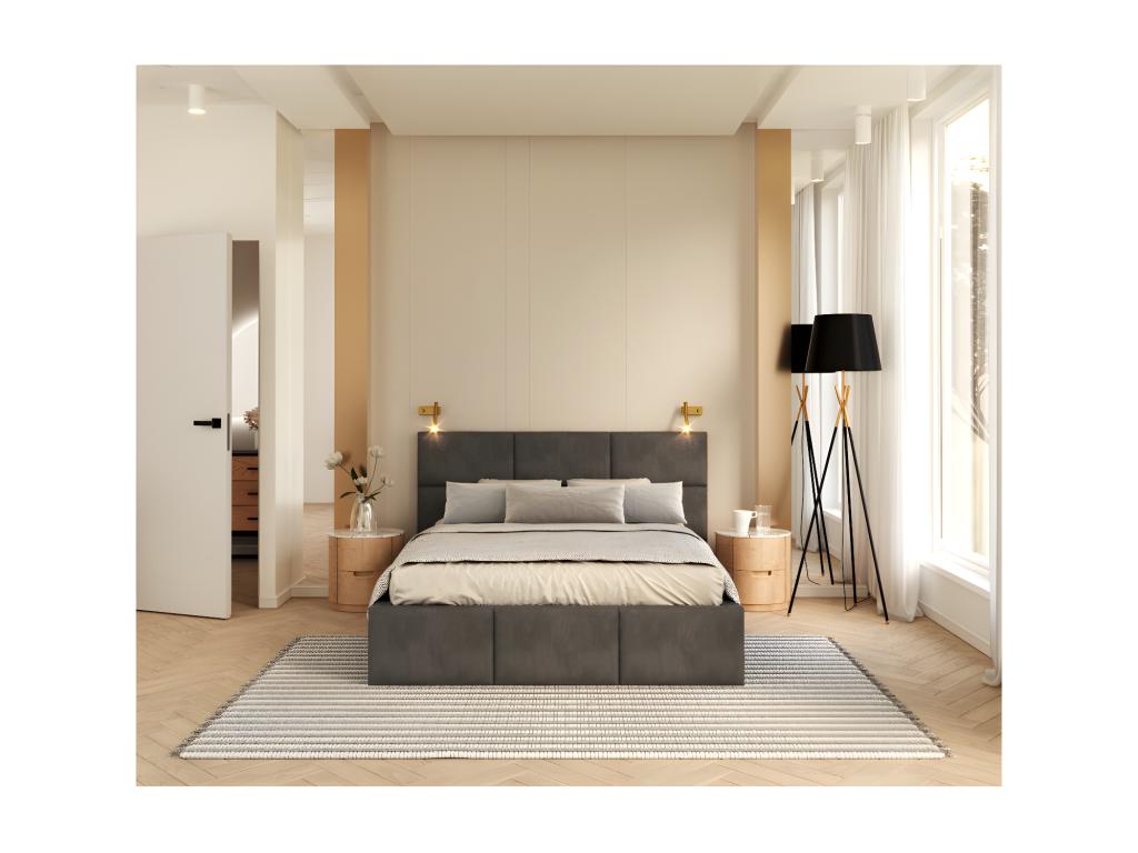 Lit coffre Chezlova 140x190 cm avec sommier ¨¤ Chezlova relevable Gris Fonc¨¦ NHNB96826