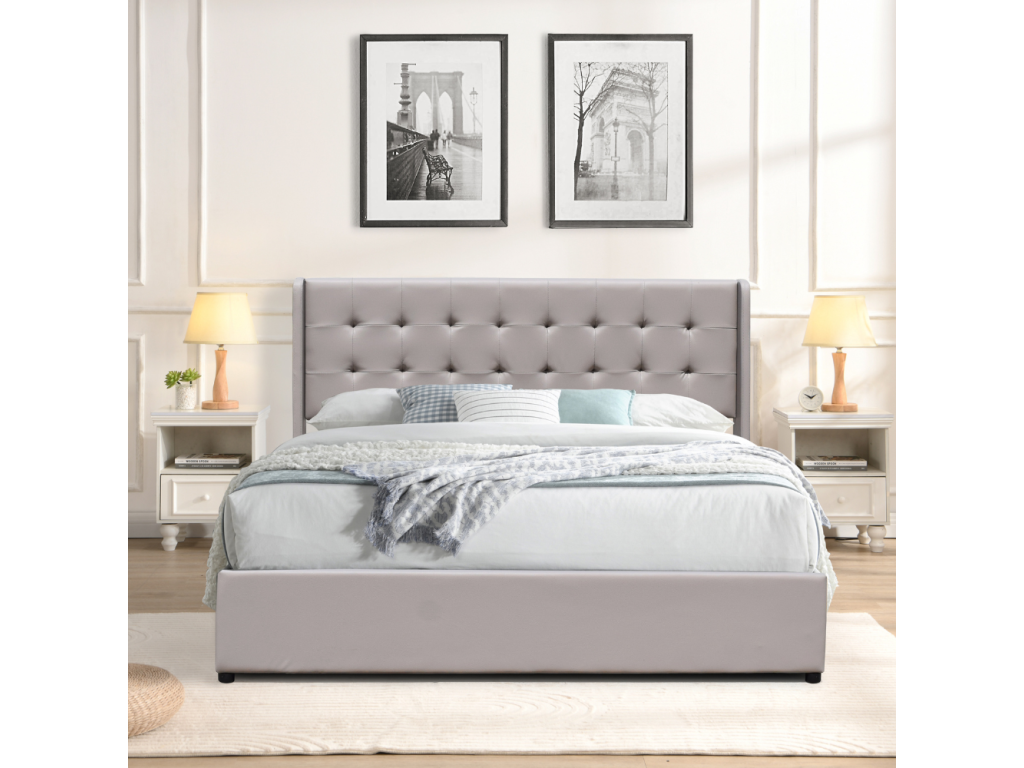 Lit coffre déhoussable 180x200 cm avec tête de lit capitonné - 14 Chezlova - Montage rapide et entretien facile en PVC simili EBZM33513