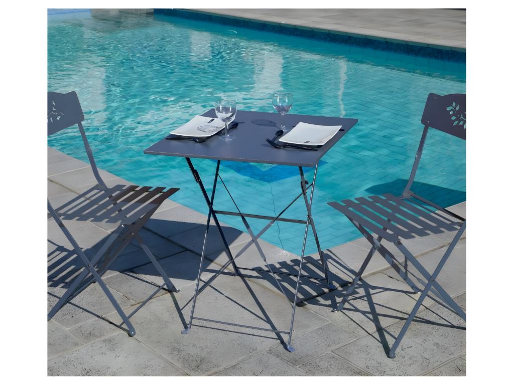 Decohaute - Ensemble table et chaises de jardin - 2 places - Gris Anthracite CIQS75038