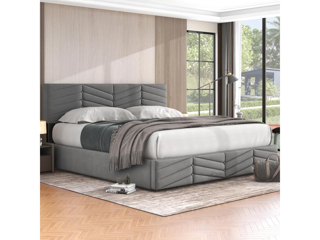Lit adulte Lit coffre double 180x200 cm - Velours Gris cass¨¦ - Artigeo BMPL21269