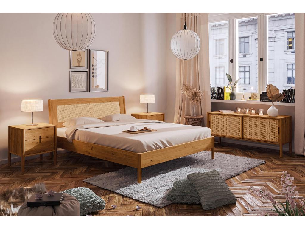 Artigeo - Lit avec tête de lit en rotin 180x200 en ch¨ºne sauvage huil¨¦ naturel OVJH18857