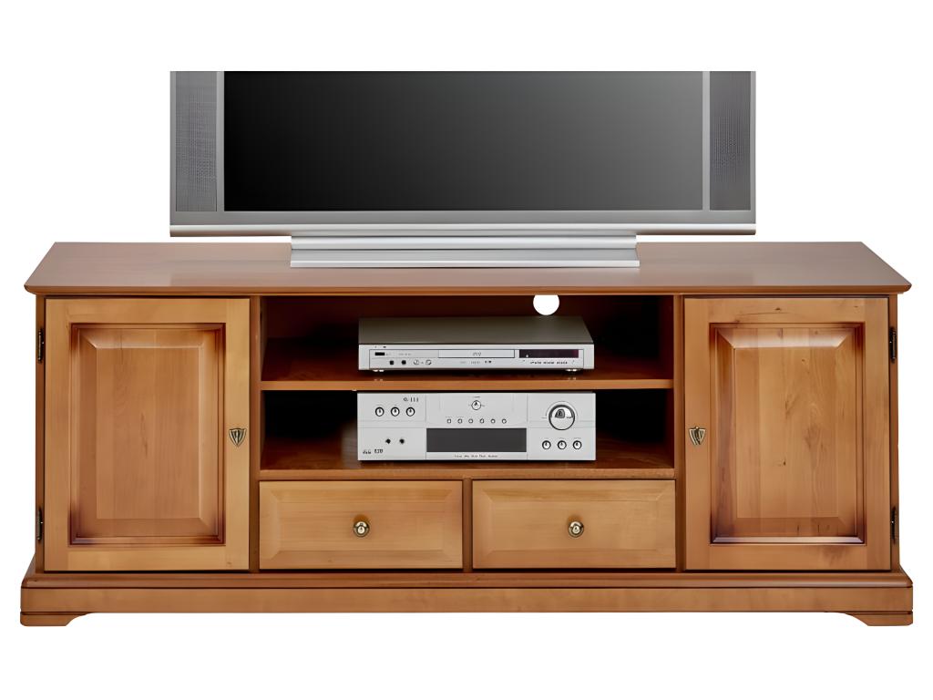 Meuble TV 60 Pouces Merisier 2 Portes 2 Tiroirs 6 Niches L 158.8 H 60.3 P 46 cm SREC16465