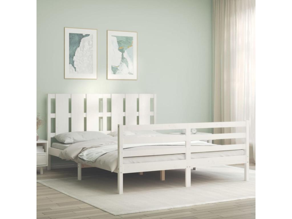 Cadre de lit avec tête de lit blanc 160x200 bois massif LKRF47322
